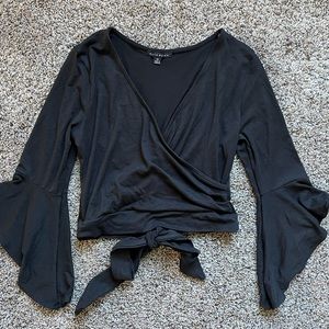 Black Cropped 3/4 Bell Sleeve Going Out Top